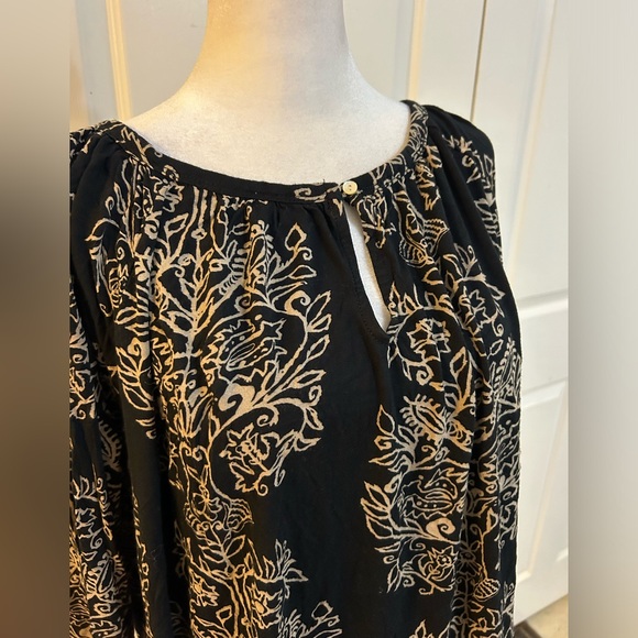 Lucky Brand black and tan peasant top, 1X - Picture 2 of 5